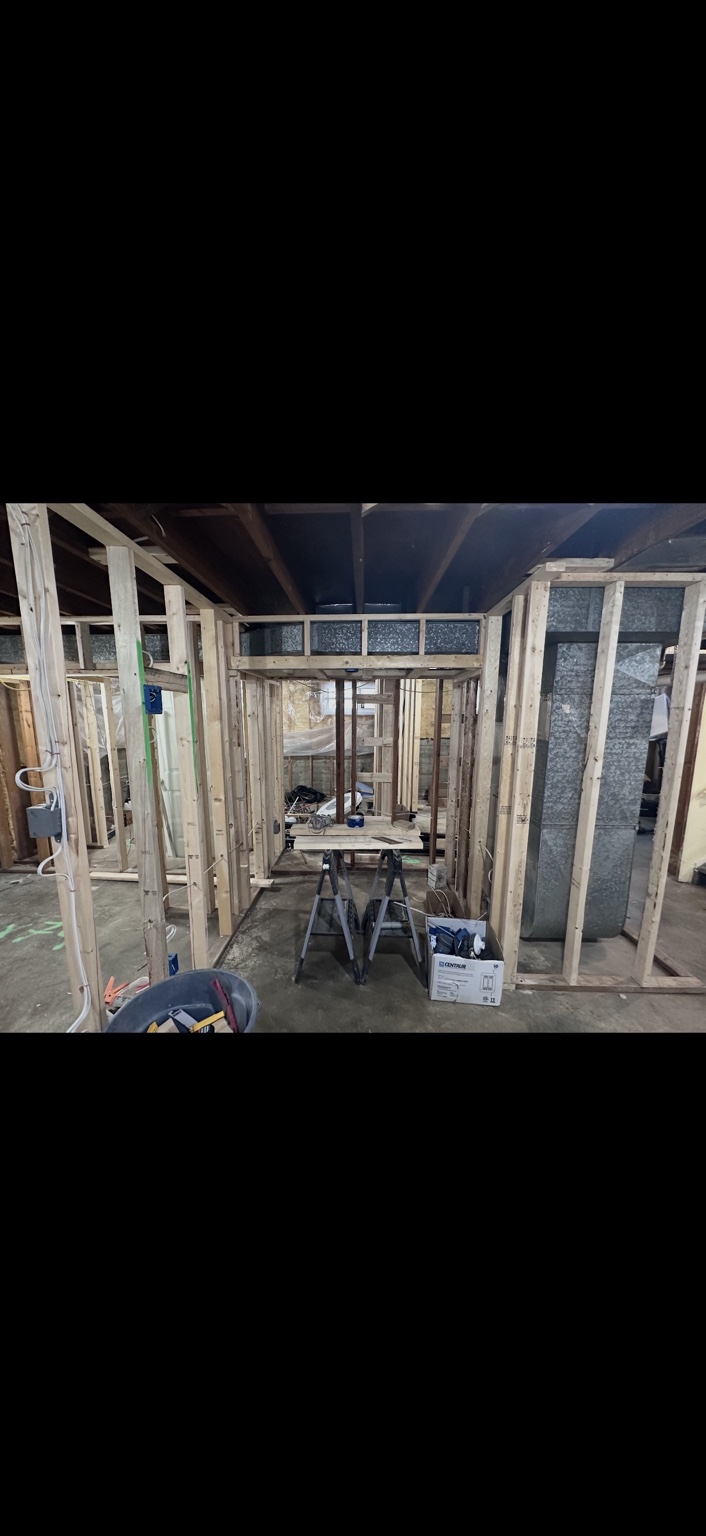 Basement interior with exposed framing during construction